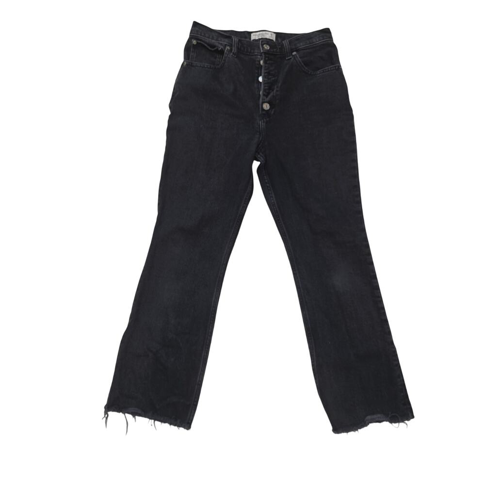 Abercrombie & Fitch‎ The kick flare ultra high rise black frayed jeans sz 28 6r